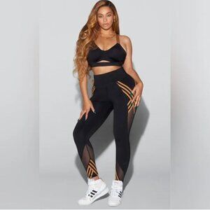 Ivy Park x Adidas Black and Gold Striped High Waist Leggings Size XS/S